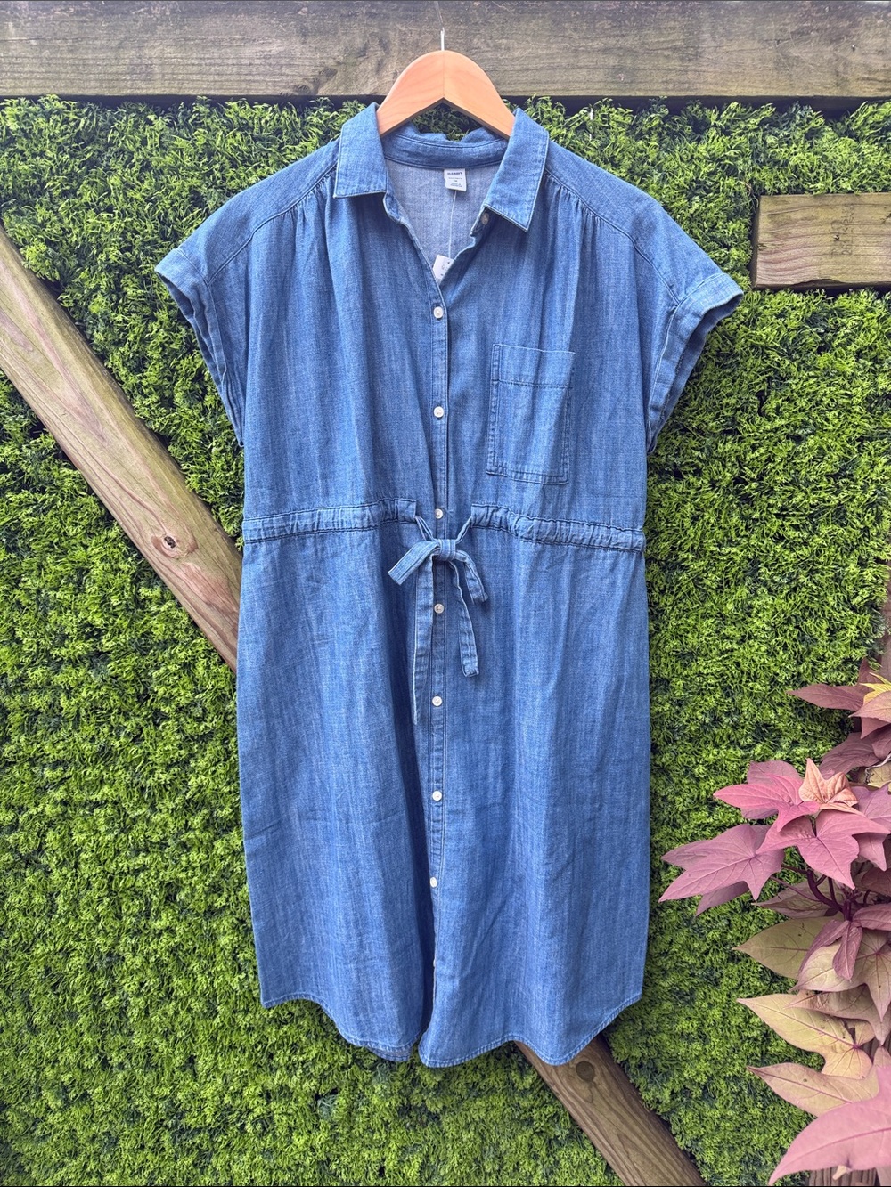 Old Navy Maternity Blue Denim Tie-Waist Midi Shirt Dress NWT